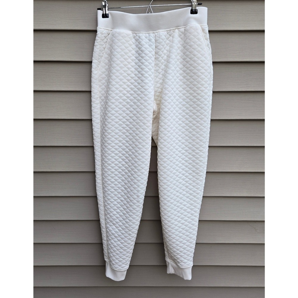 Lands End Women Quilted Joggers Ivory White Diamond Texture Sweatpants Small